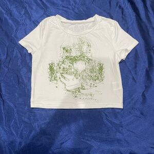 cropped white and green shirt